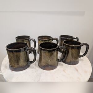 Vintage Pottery Handmade Glazed Coffee Mug Signed Set Of 6